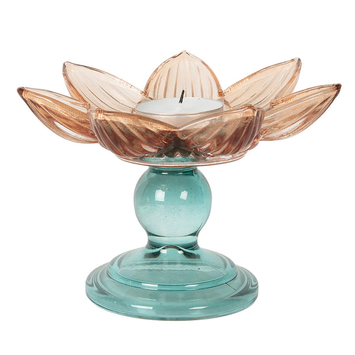 Clayre & Eef Waxinelichthouder Ø 14x10 cm Oranje Glas