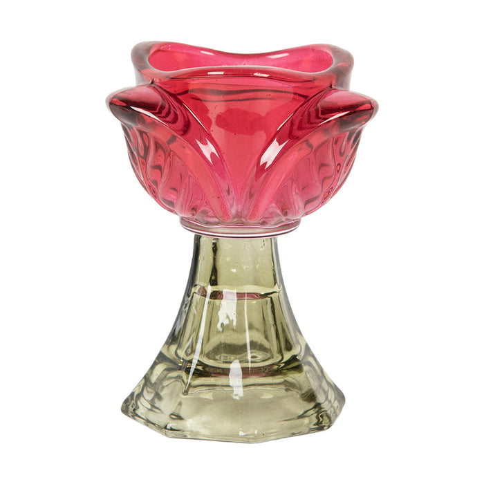 Clayre & Eef Waxinelichthouder Ø 7x10 cm Roze Glas