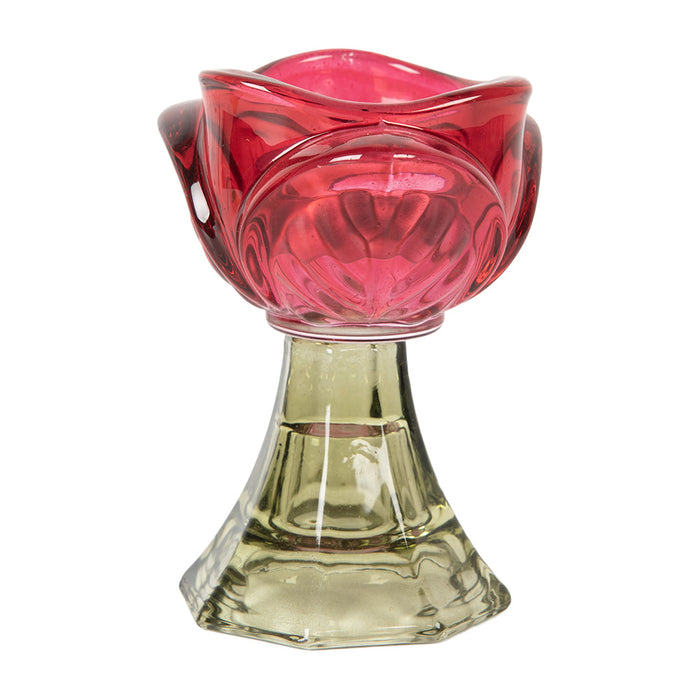 Clayre & Eef Waxinelichthouder Ø 7x10 cm Roze Glas