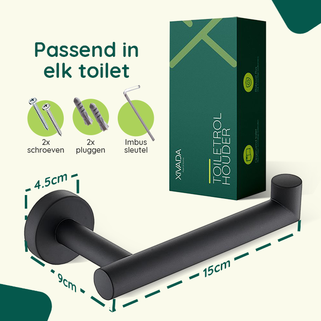 XIVADA Toiletrolhouder Mano - Inclusief schroefset - Rvs - Zwart