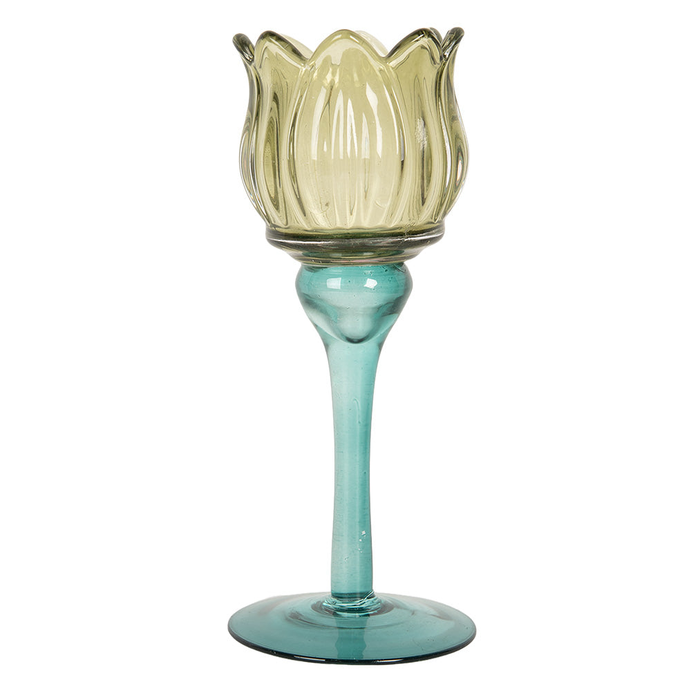 Clayre & Eef Waxinelichthouder Ø 7x19 cm Groen Glas