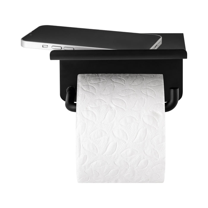 Modo Toiletrolhouder Met Plateau Black | Zwart | Staal