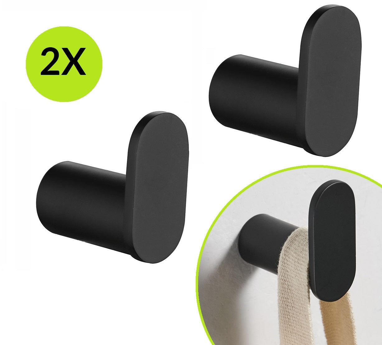 XIVADA Handdoekhaakjes Mila - Schroefset - Rvs - Zwart - Set van 2