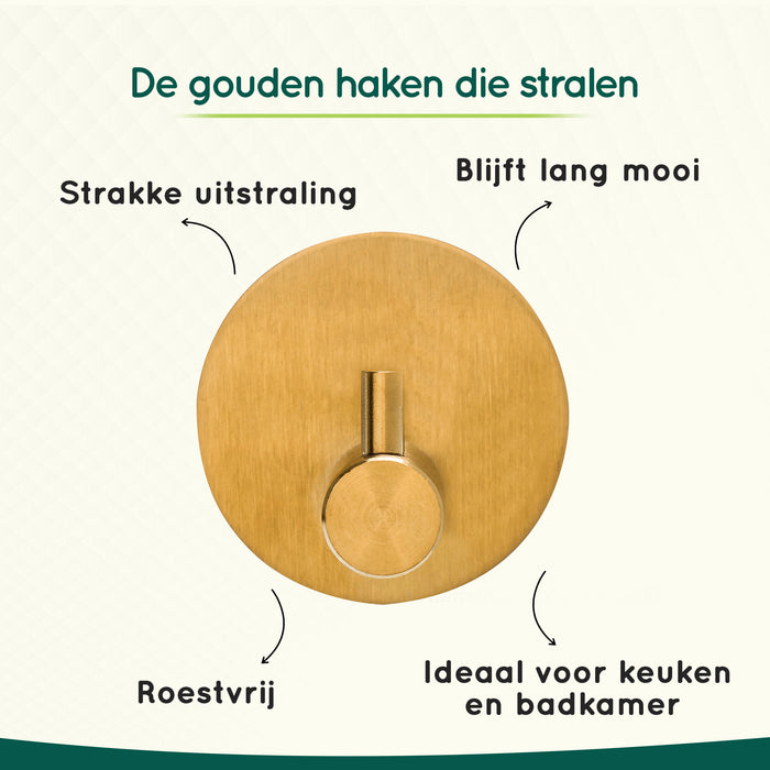 XIVADA Hannddoekhaakjes Roma - RVS - Zelfklevend - Goud - Set van 2