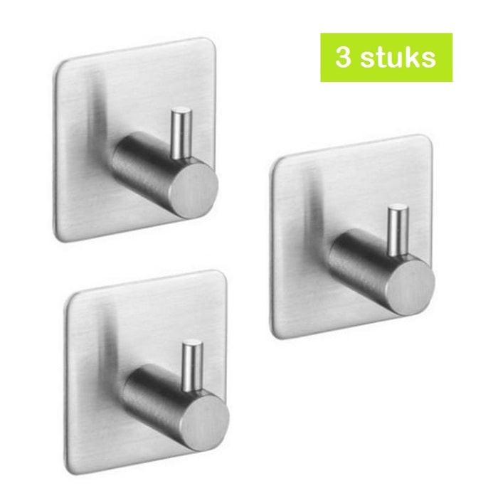 XIVADA Handdoekhaken - Zelfklevend - Vierkant - Rvs - Zilver – 3 stuks