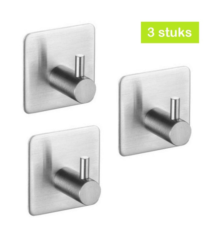 XIVADA Handdoekhaken - Zelfklevend - Vierkant - Rvs - Zilver – 3 stuks
