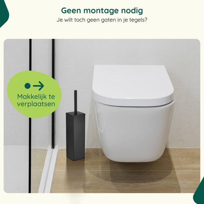 XIVADA Toiletborsterhouder Cira - Vierkant - Boren - Rvs - Zwart