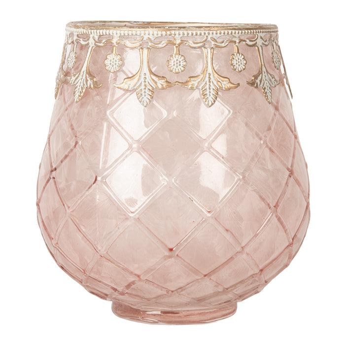 Clayre & Eef Waxinelichthouder Ø 13x14 cm Roze Glas