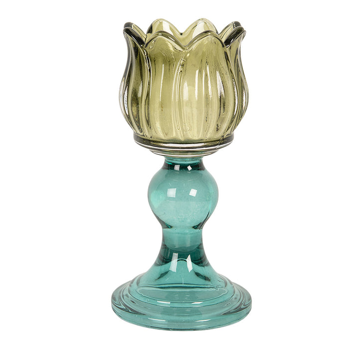 Clayre & Eef Waxinelichthouder Ø 8x16 cm Groen Glas