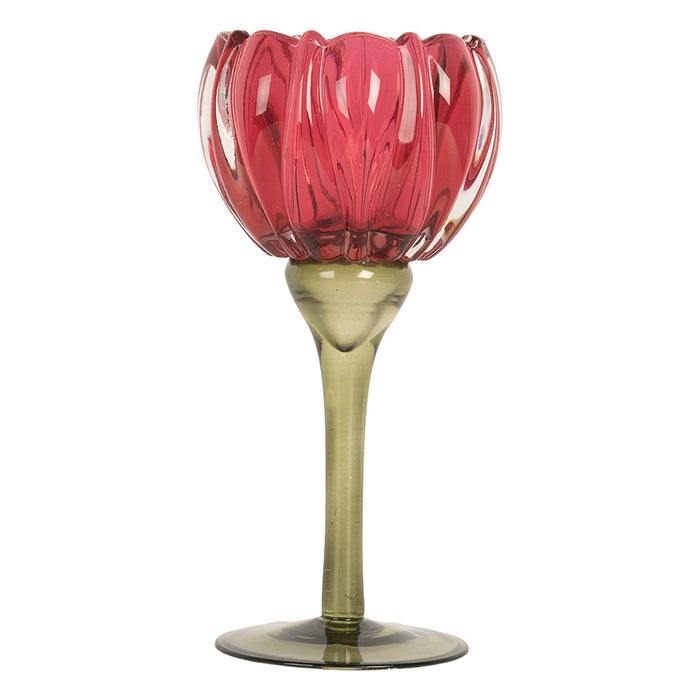 Clayre & Eef Waxinelichthouder Ø 8x18 cm Roze Glas