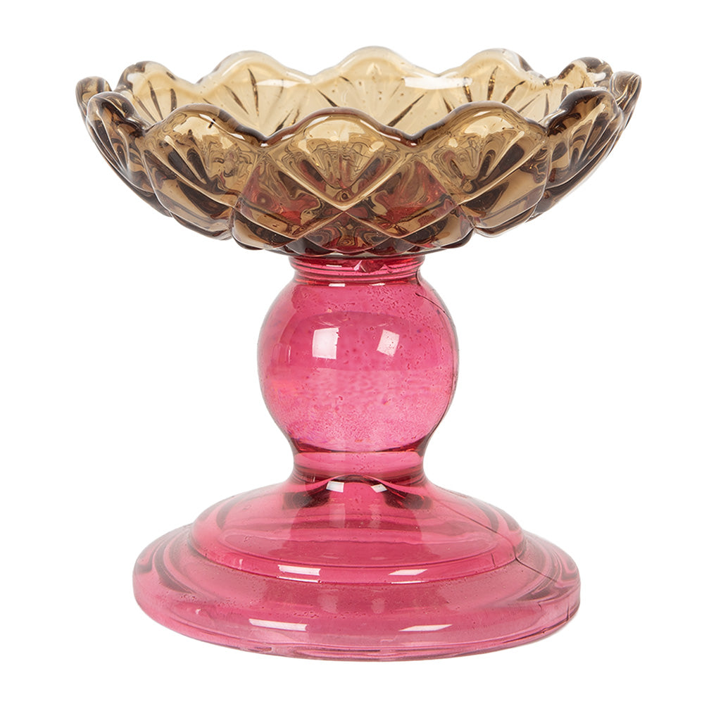 Clayre & Eef Waxinelichthouder Ø 10x9 cm Geel Glas