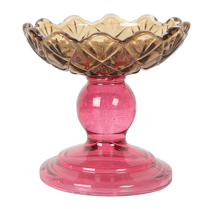 Clayre & Eef Waxinelichthouder Ø 10x9 cm Geel Glas