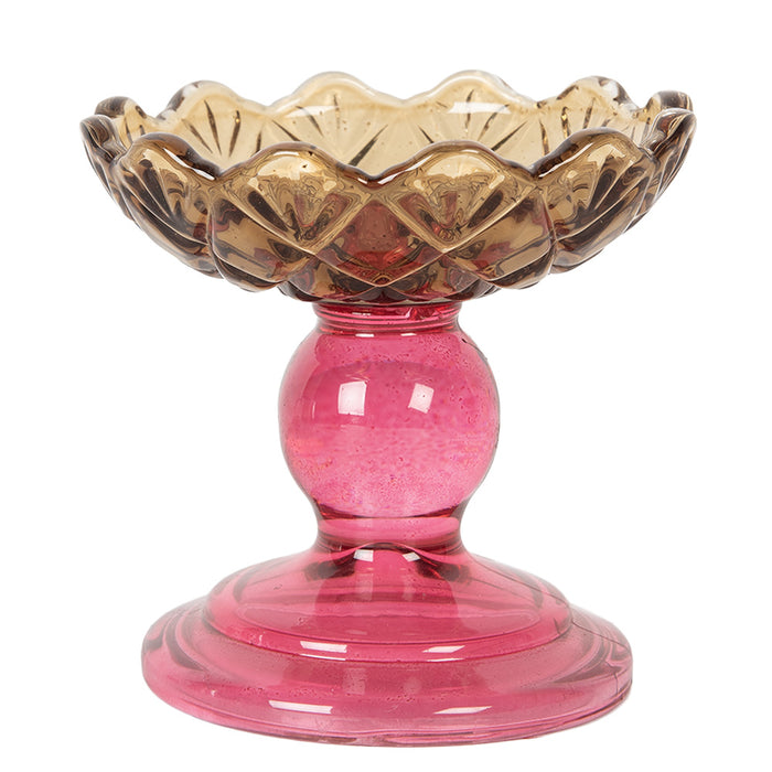 Clayre & Eef Waxinelichthouder Ø 10x9 cm Geel Glas