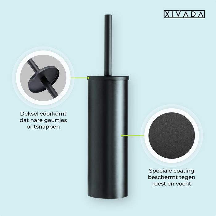 XIVADA Toiletborstel Mura - Met houder - Boren - Rvs - Zwart
