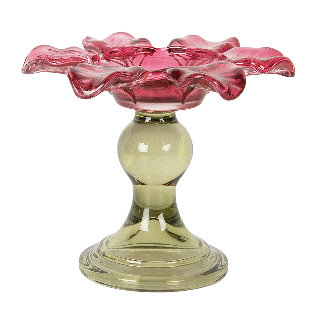 Clayre & Eef Waxinelichthouder Ø 14x11 cm Roze Glas