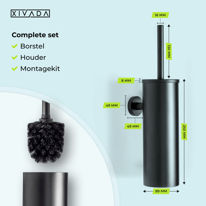 XIVADA Toiletborstel Mura - Met houder - Boren - Rvs - Zwart