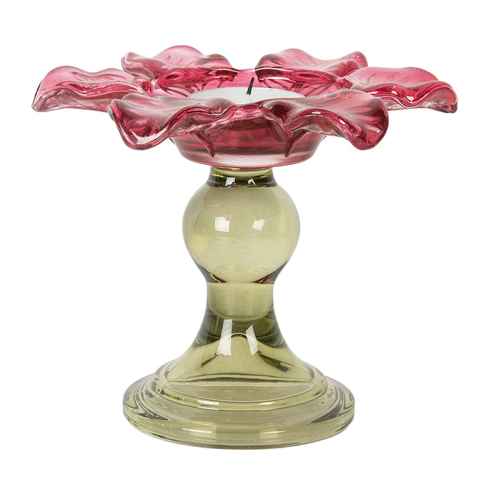 Clayre & Eef Waxinelichthouder Ø 14x11 cm Roze Glas