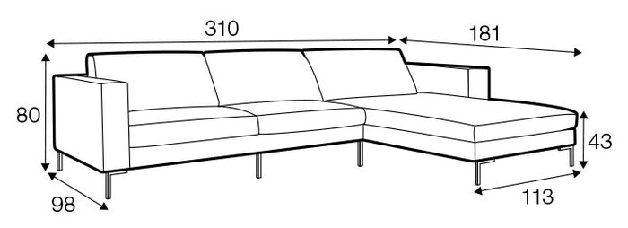 Sits Domino 3-zits Hoekbank Rechts Lichtgrijs