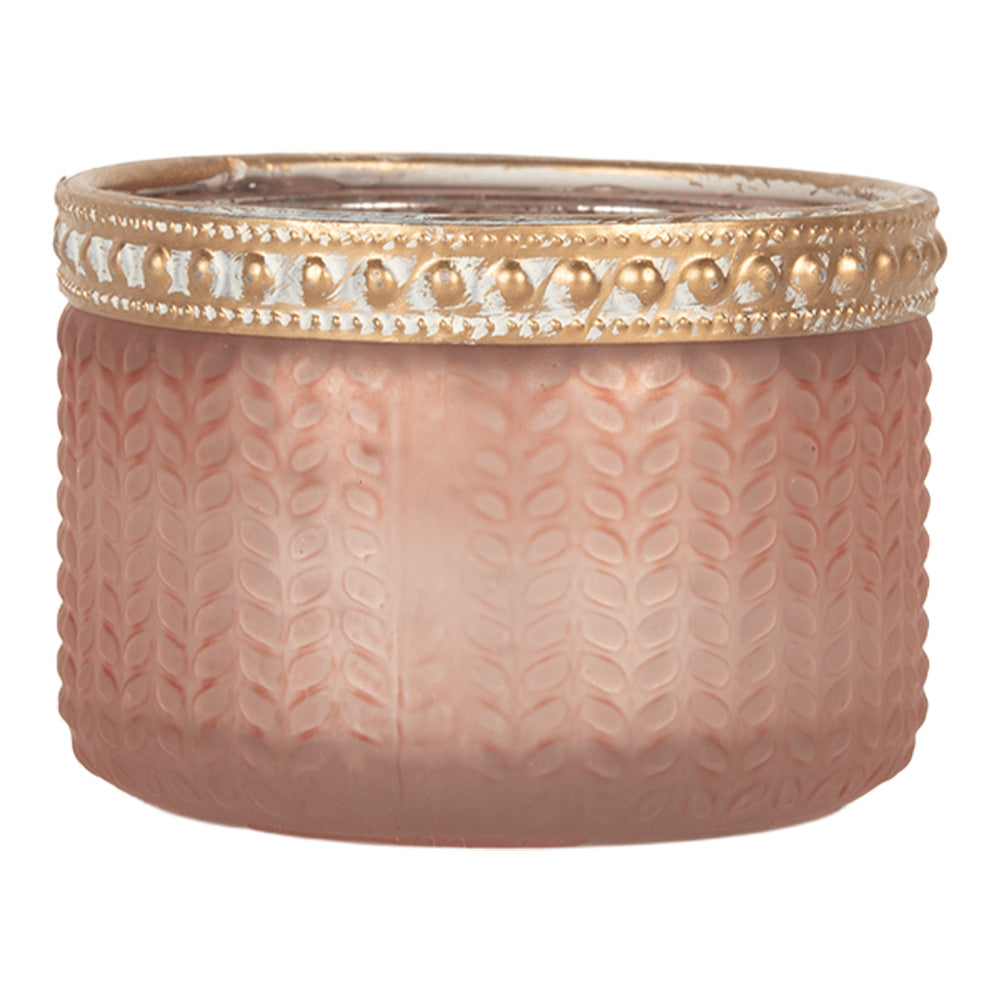 Clayre & Eef Waxinelichthouder Ø 7x4 cm Roze Glas