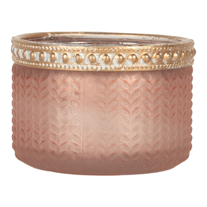 Clayre & Eef Waxinelichthouder Ø 7x4 cm Roze Glas