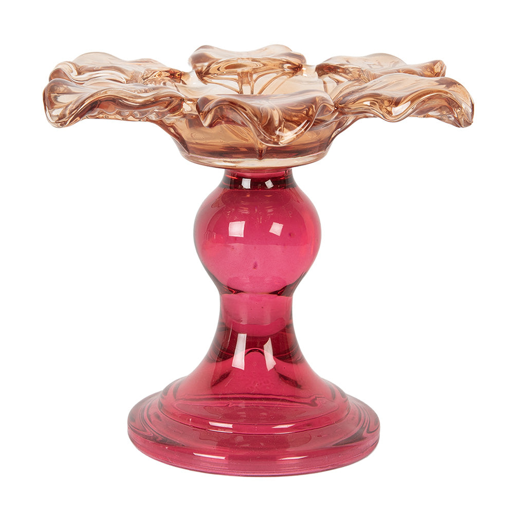 Clayre & Eef Waxinelichthouder Ø 14x11 cm Oranje Glas