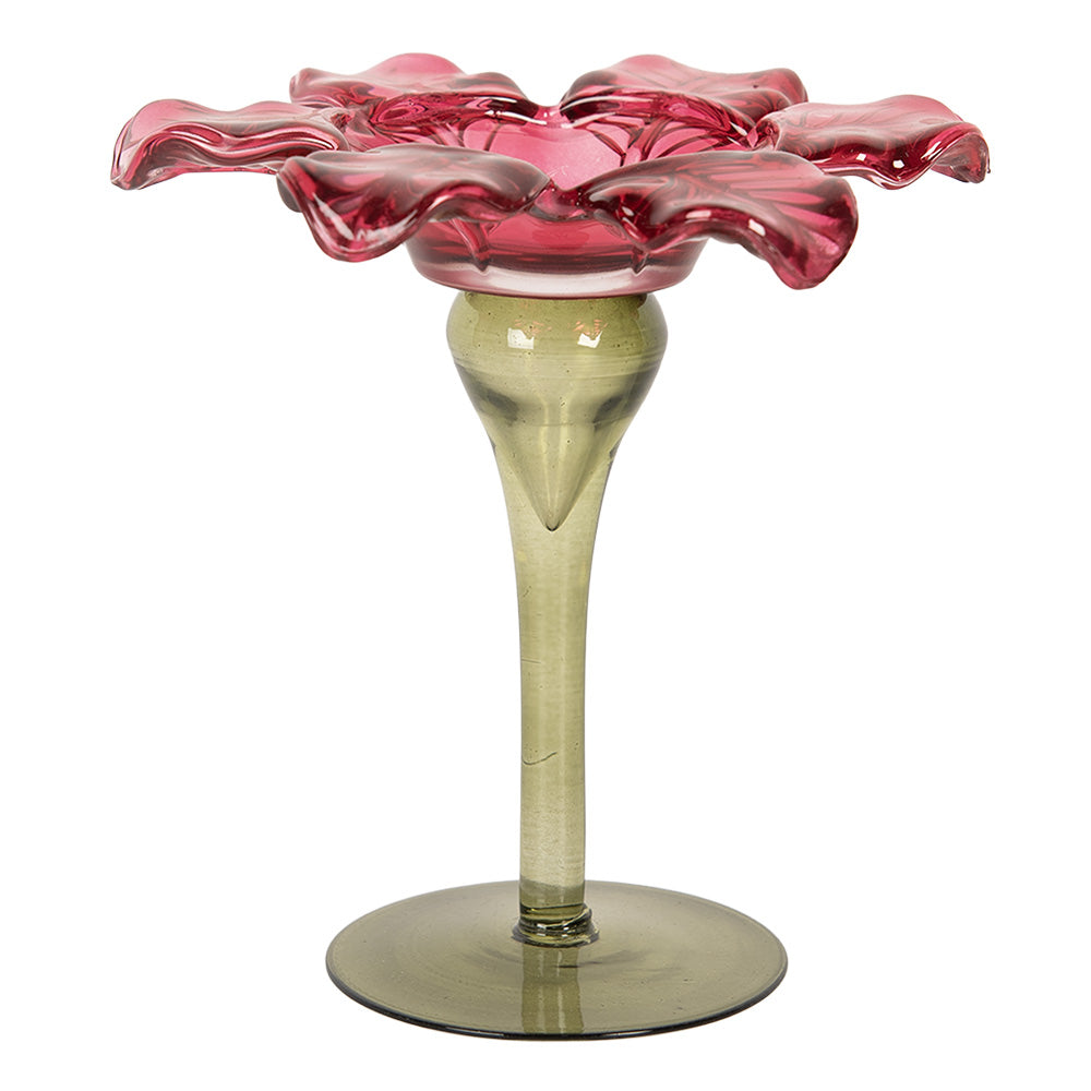 Clayre & Eef Waxinelichthouder Ø 14x14 cm Roze Glas