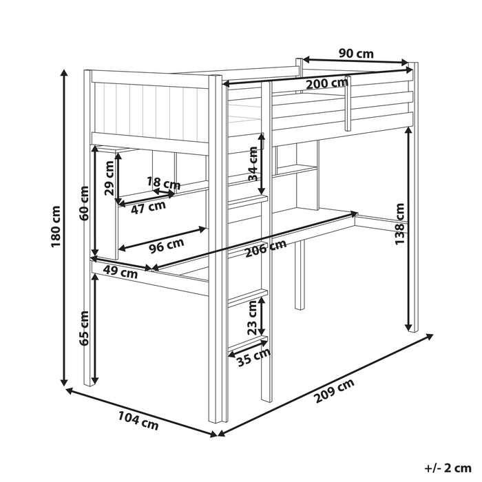 Beliani - FOUCAMONT - Hoogslaper - Wit - 90 x 200 cm - Dennenhout