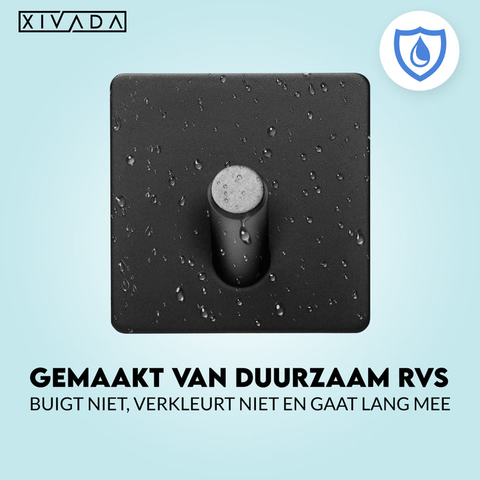 XIVADA Handdoekhaak Paza - Rvs - 3M Tape - Zwart - Set van 2