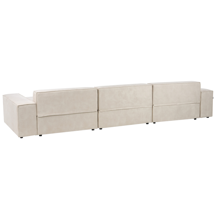 Beliani-HELLNAR-Hoekbank 3-zits met ottomaan-Beige-Links-Fluweel