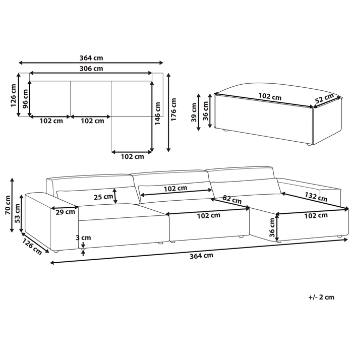 Beliani-HELLNAR-Hoekbank 3-zits met ottomaan-Beige-Links-Fluweel