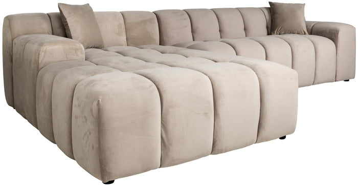 Richmond Interiors Cube 3-Zits Bank+Chaise Longue Links Khaki Velvet