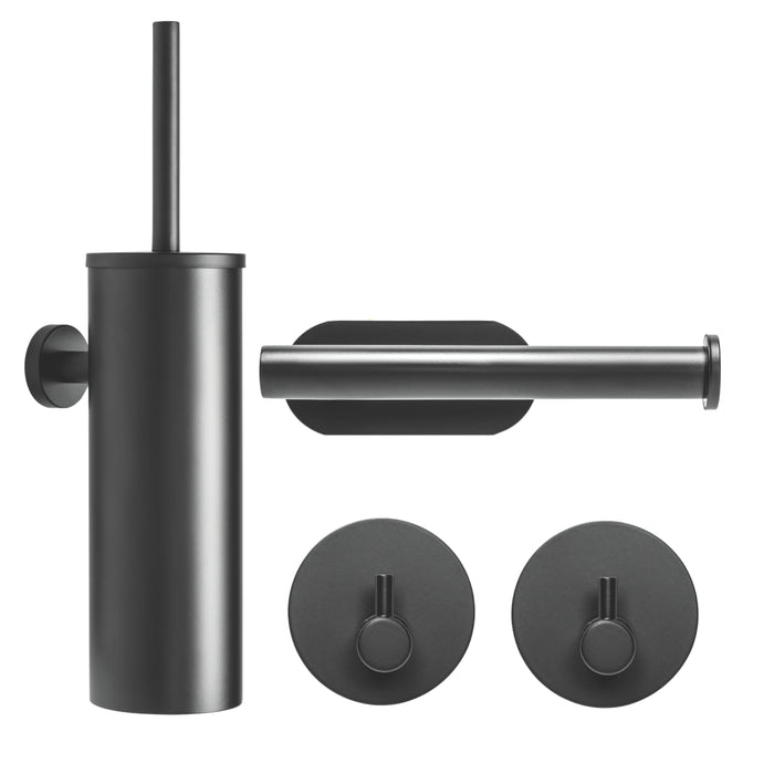 XIVADA Toiletset - Wc Rolhouder - Handdoekhaak - Toiletborstel - Zwart