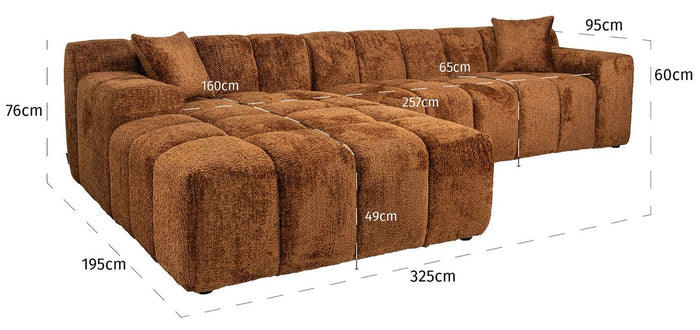 Richmond Interiors Cube 3-Zits Bank+Chaise Longue Links Lovely Kaneel