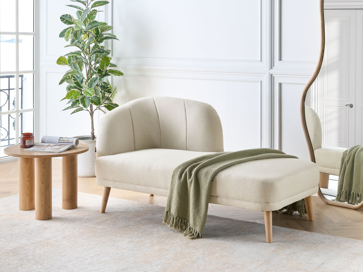 Beliani-TANLAY-Chaise longue-Lichtbeige-Linkszijdig-Polyester