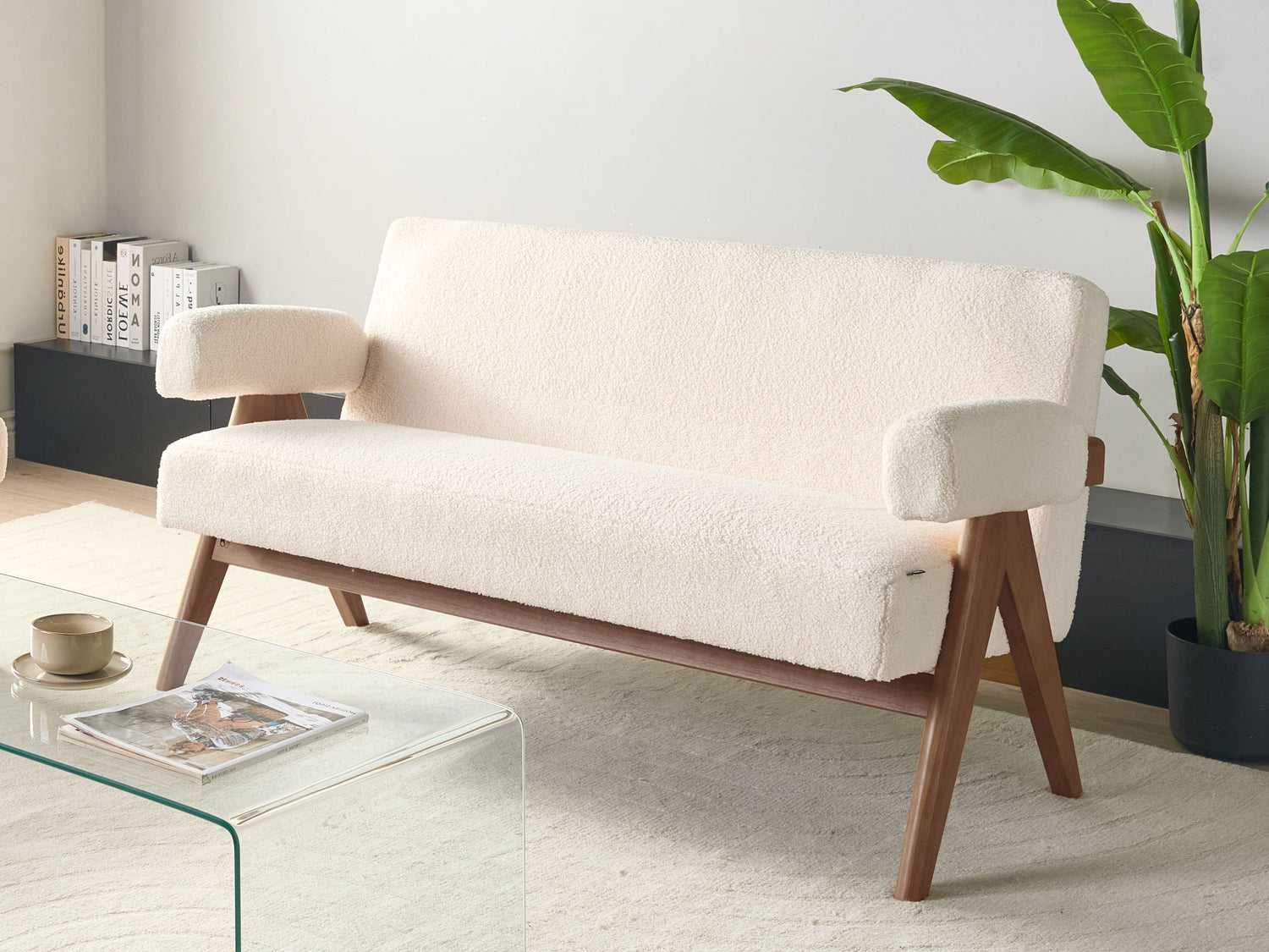 Beliani - TAMRE - Tweezitsbank - Gebroken wit|Donkerbruin - Bouclé