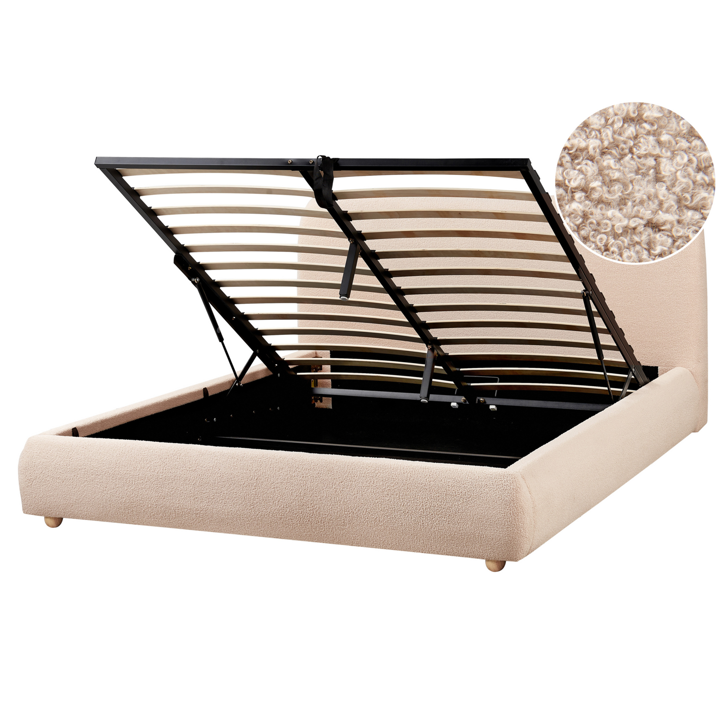 Beliani-BLAGNAC-Bed met opbergruimte-Beige-160 x 200 cm-Bouclé