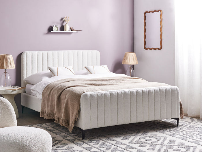 Beliani-LUNAN-Tweepersoonsbed-Gebroken wit-140 x 200 cm-Bouclé