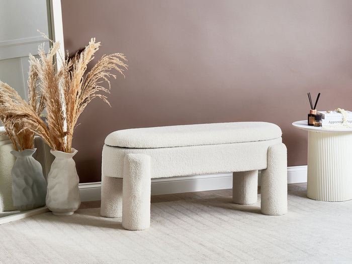 Beliani - OAKLEY - Opbergbankje - Off-white - Bouclé