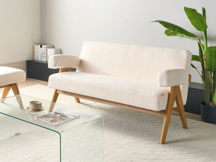 Beliani - TAMRE - Tweezitsbank - Gebroken wit|Lichtbruin - Bouclé