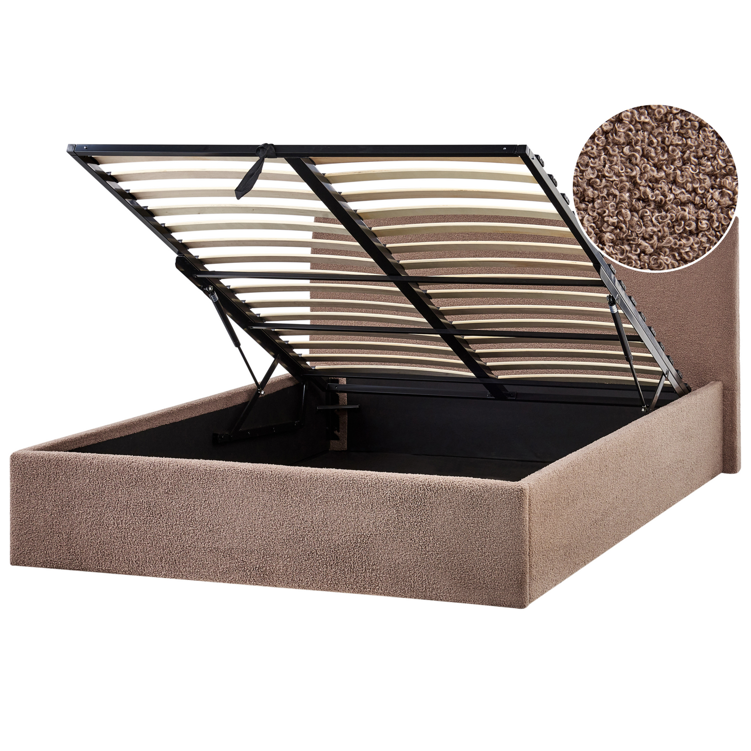 Beliani - ORBEY - Bed met opbergruimte - Bruin - 140 x 200 cm - Bouclé