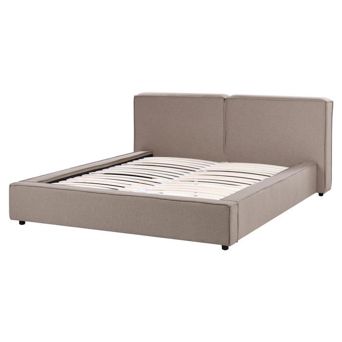 Beliani - LINARDS - Tweepersoonsbed - Lichtbruin - 160 x 200 cm - Stof