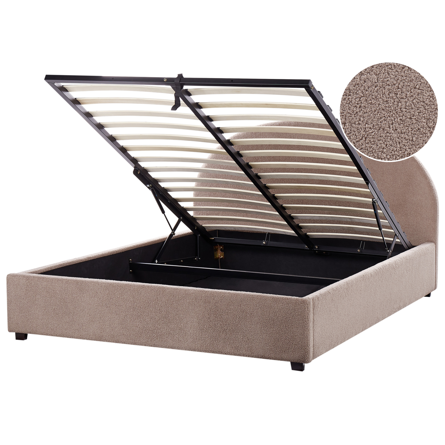 Beliani-VAUCLUSE-Bed met opbergruimte-Taupe-160 x 200 cm-Bouclé