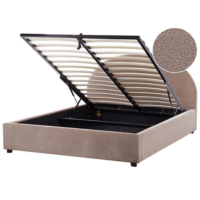 Beliani-VAUCLUSE-Bed met opbergruimte-Taupe-160 x 200 cm-Bouclé