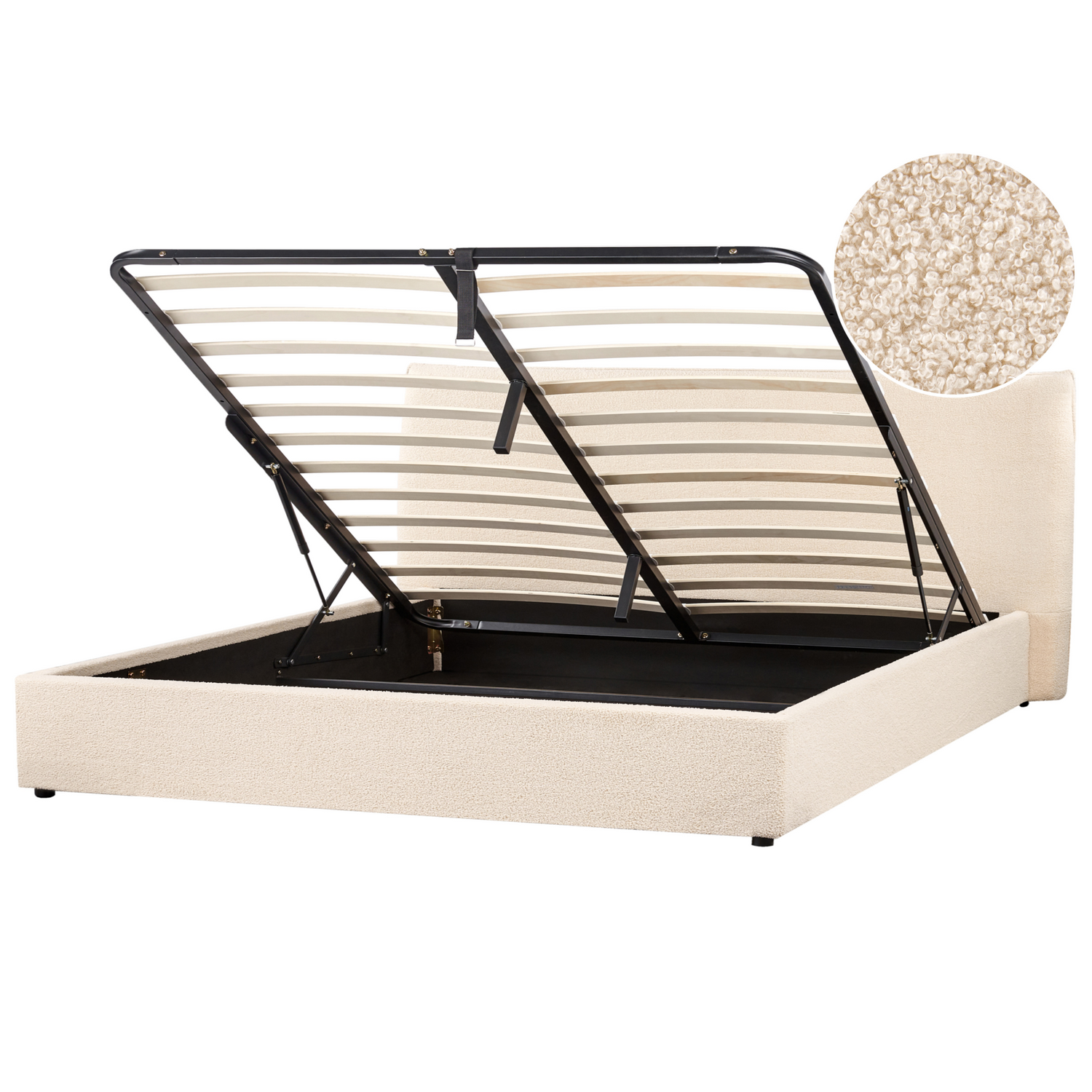 Beliani-LAVAUR-Bed met opbergruimte-Beige-180 x 200 cm-Bouclé