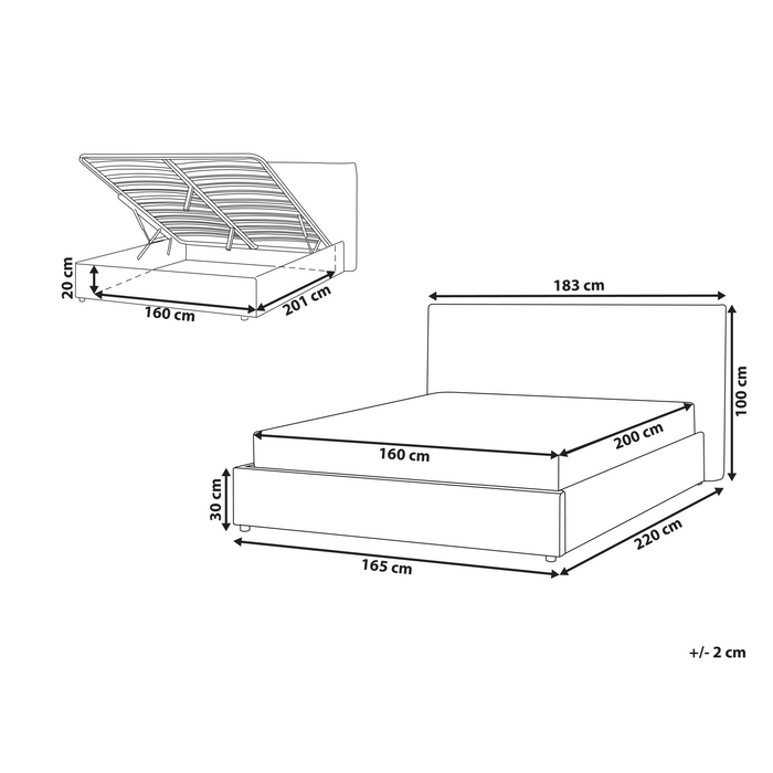 Beliani-LAVAUR-Bed met opbergruimte-Beige-160 x 200 cm-Bouclé
