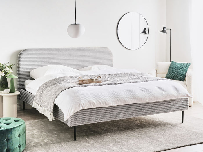 Beliani-FLAYAT -Tweepersoonsbed-Lichtgrijs-180 x 200 cm-Corduroy