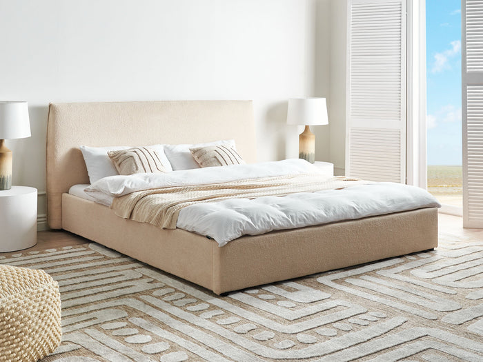 Beliani - LAVAUR - Tweepersoonsbed - Beige - 180 x 200 cm - Bouclé