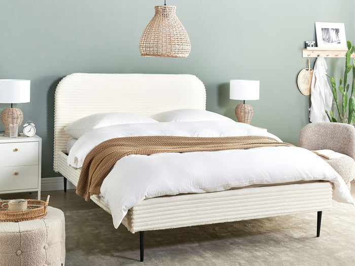 Beliani-FLAYAT -Tweepersoonsbed-Gebroken wit-140 x 200 cm-Corduroy