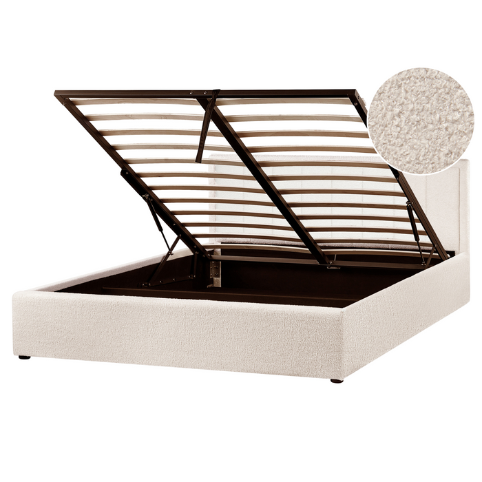 Beliani-MONTLAUR-Bed met opbergruimte-Beige-160 x 200 cm-Bouclé