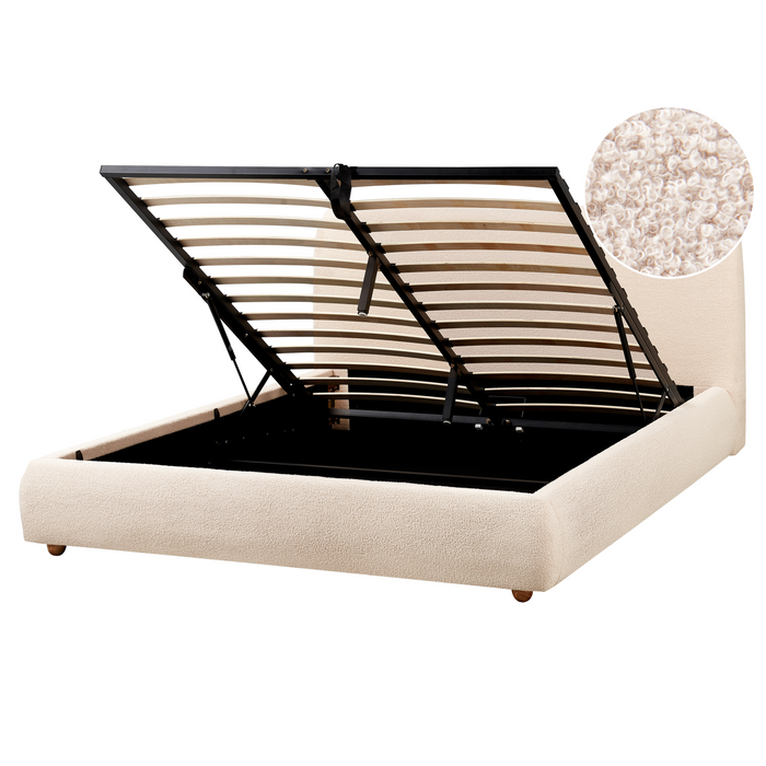 Beliani-BLAGNAC-Bed met opbergruimte-Lichtbeige-160 x 200 cm-Bouclé